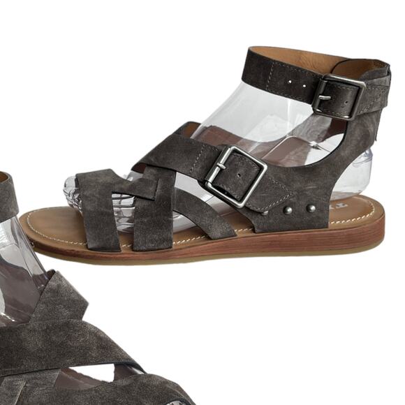 Trask Women’s 9 Roxanne Sandals Gray Oiled Suede Strappy Gladiator Ankle Strap - Picture 2 of 12